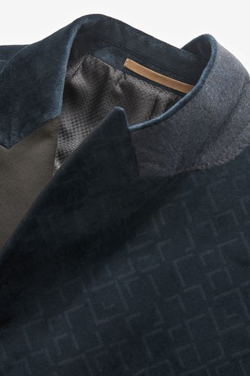 ONS435 Navy Slim Fit Patterned Velvet Suit - Image 7