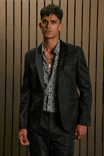 ONS441 Black EDIT Slim Glitter Tuxedo Suit - Image 4
