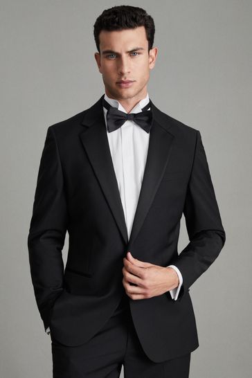 ONS442 Black Poker Notch Lapel Modern Fit Single Breasted Tuxedo Suit