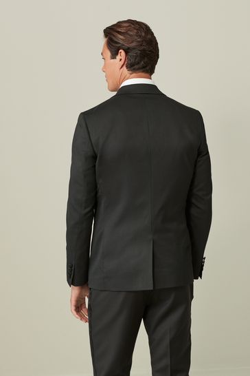 ONS429 Black Wool Blend Shiny Tuxedo Suit - Image 3