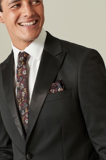 ONS429 Black Wool Blend Shiny Tuxedo Suit - Image 5