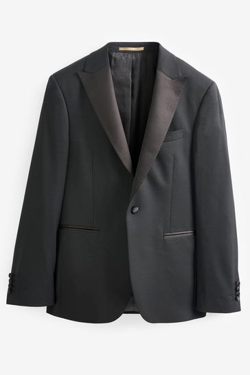 ONS429 Black Wool Blend Shiny Tuxedo Suit - Image 6
