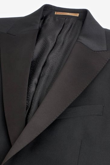 ONS429 Black Wool Blend Shiny Tuxedo Suit - Image 7
