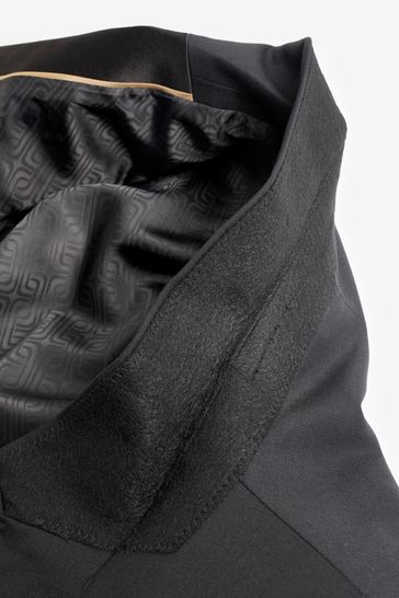 ONS429 Black Wool Blend Shiny Tuxedo Suit - Image 8