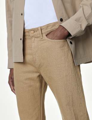 ONS447 Straight Fit Linen Blend Jeans - Image 4