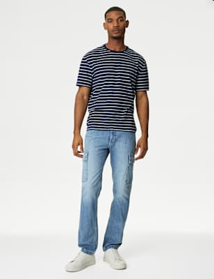 ONS449 Straight Fit Denim Cargo Jeans - Image 3