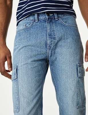 ONS449 Straight Fit Denim Cargo Jeans - Image 4