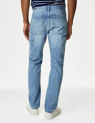 ONS449 Straight Fit Denim Cargo Jeans - Image 6