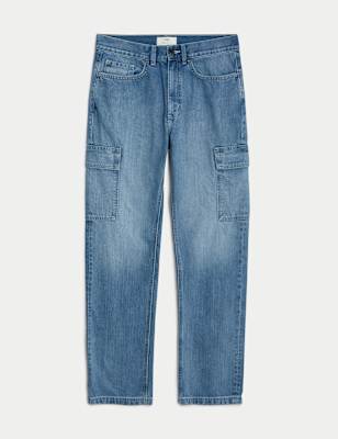 ONS449 Straight Fit Denim Cargo Jeans - Image 2