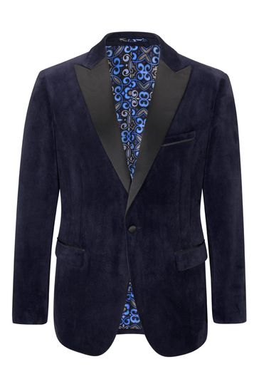 ONS444 Blue Jive Tailored Fit Velvet Suit - Image 4