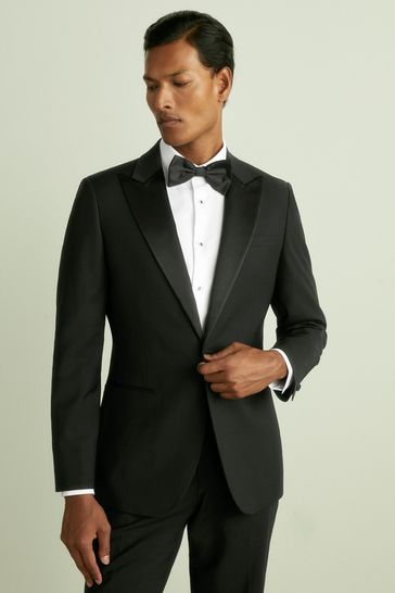 ONS426 Black Poker Peak Lapel Modern Fit Single Breasted Tuxedo Suit