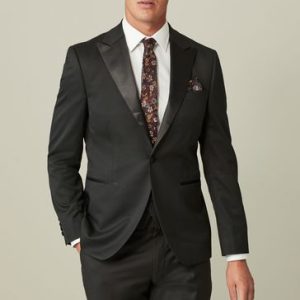 ONS429 Black Wool Blend Shiny Tuxedo Suit