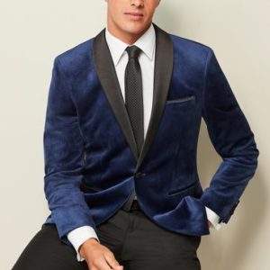 ONS425 Dark Navy Blue Slim Velvet Suit