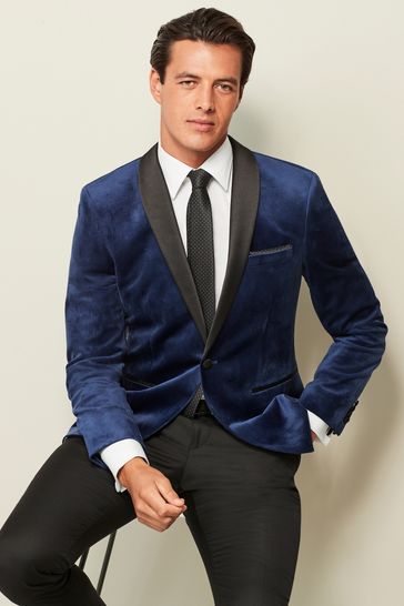ONS425 Dark Navy Blue Slim Velvet Suit