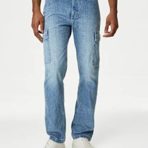 ONS449 Straight Fit Denim Cargo Jeans