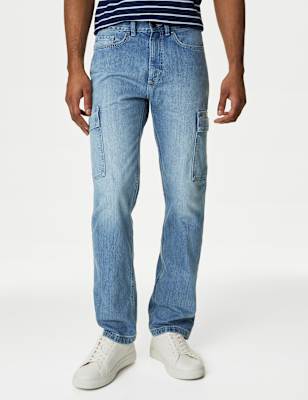 ONS449 Straight Fit Denim Cargo Jeans