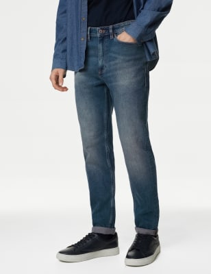 ONS445 Tapered Fit Vintage Wash Stretch Jeans